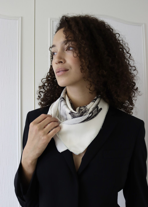 Grey and white silk scarf