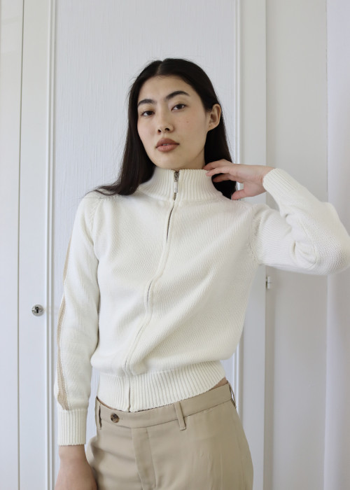 Pullover mit Reißverschluss aus weißer Baumwolle