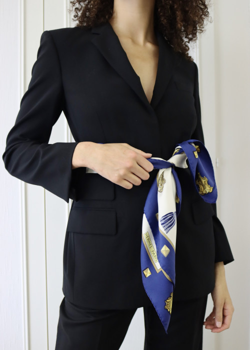Navy blue and white silk scarf