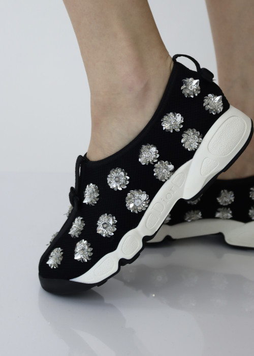 Black sneakers with silver beads