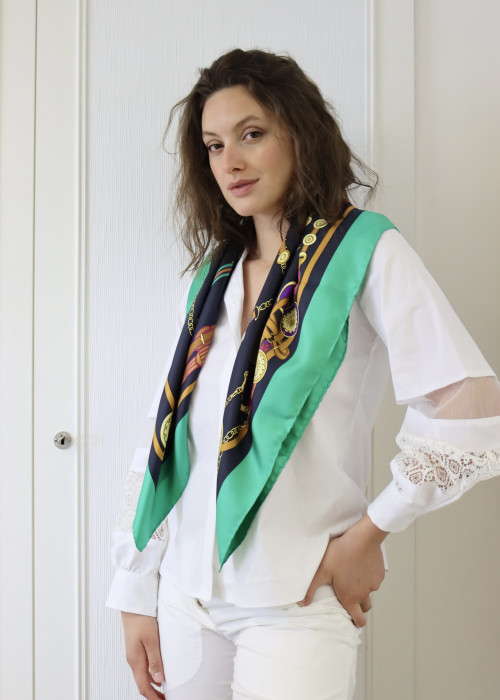 Green and black silk scarf