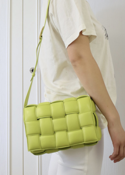 Padded Cassette leather bag yellow-green