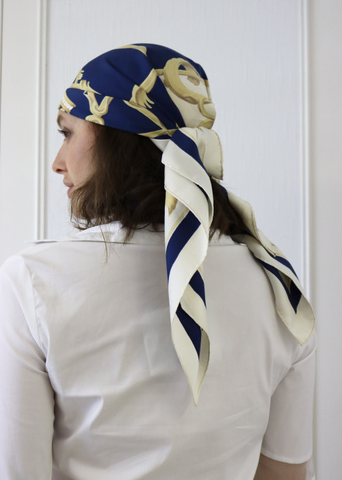 Navy blue scarf with crown motifs