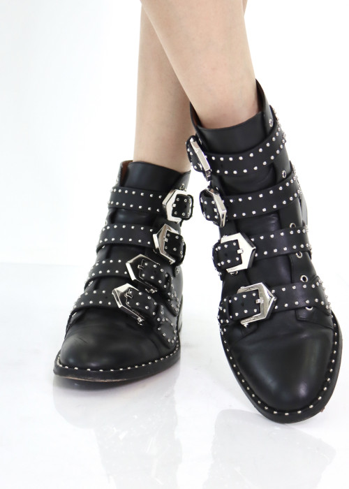 Black leather studded boots