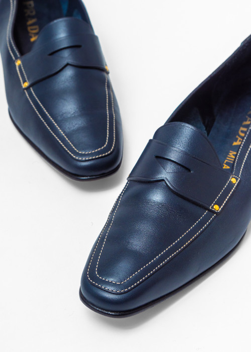 Navy blue leather loafers