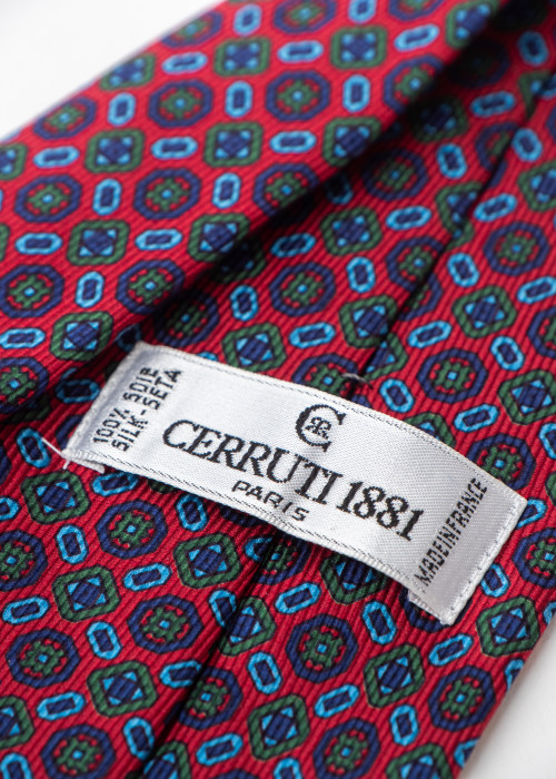 Bordeaux, navy and green silk tie