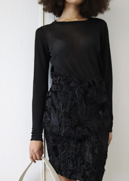 Black silk and fur skirt