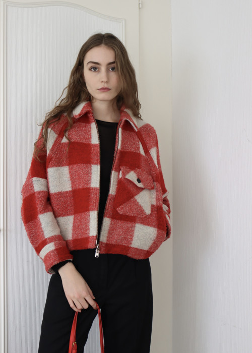Red and white Woolrich jacket