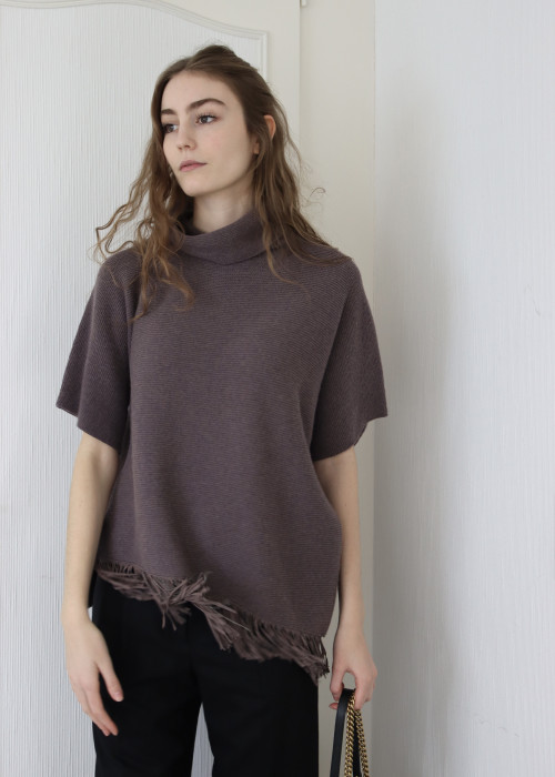 Purple wool, cashmere and silk poncho
