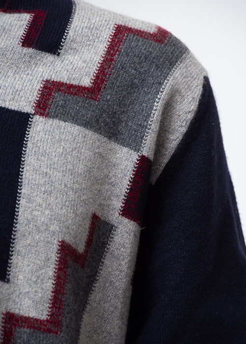 Navy, grey and burgundy cashmere sweater