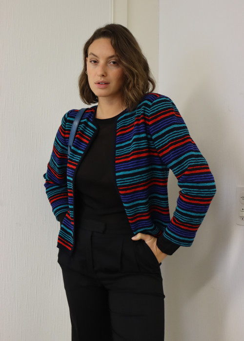 Black, blue and red cardigan