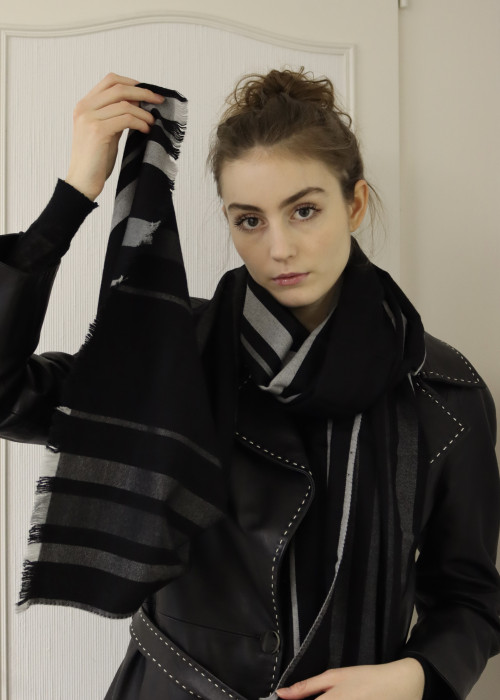 Black wool, cashmere and silk scarf