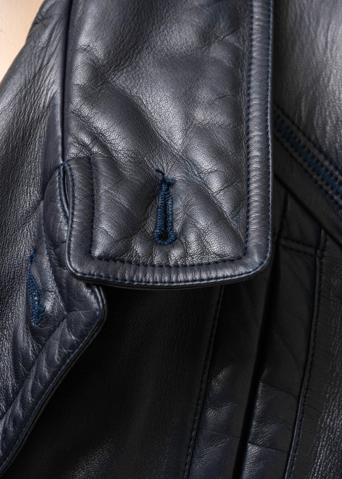 Navy blue leather jacket
