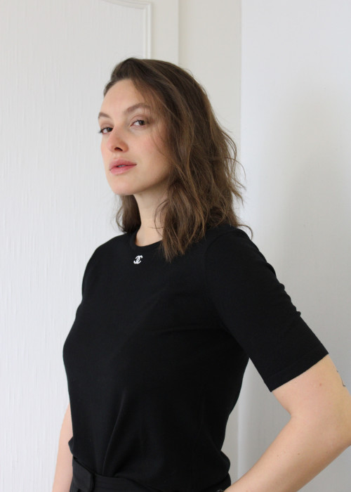 Black wool and cotton T-shirt