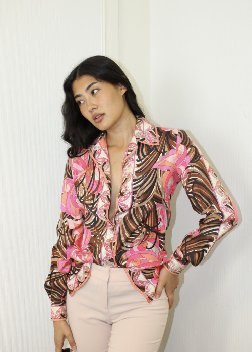 Pink and brown silk blouse