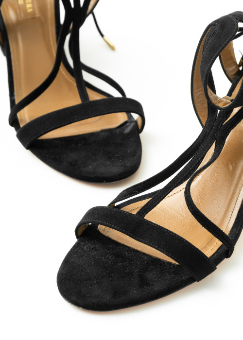 Beverly Hills lace-up sandals in black suede leather