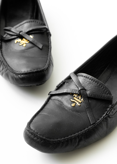 Black leather loafers