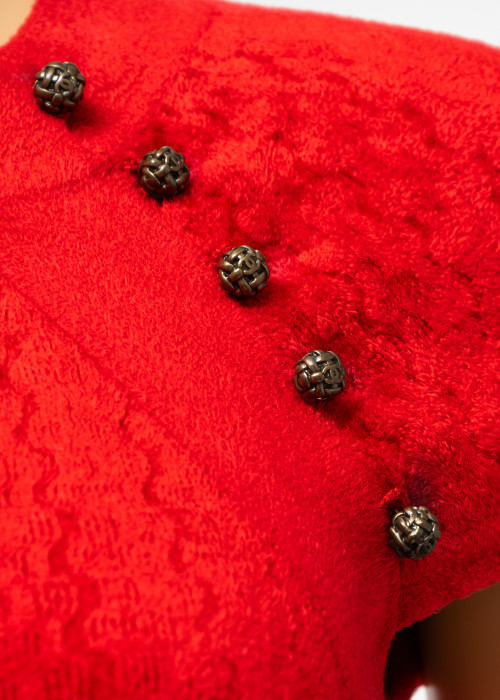 Robe midi rouge en maille bouclé