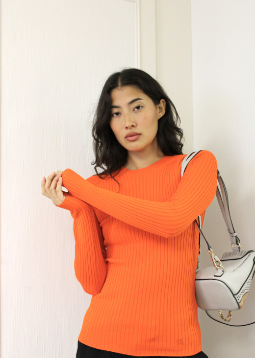 Fluorescent orange long-sleeved top