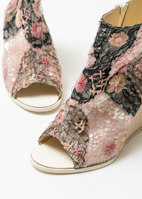 Pink sequined and embroidered pumps