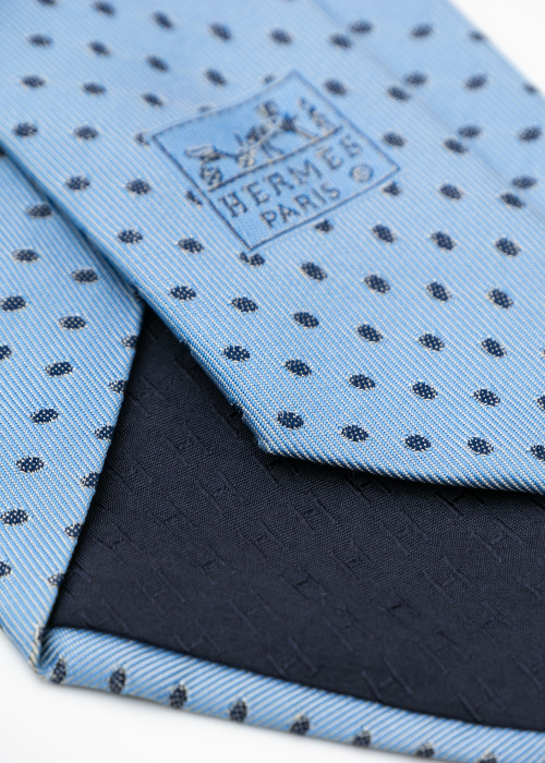 Navy and sky blue tie with polka dot detail