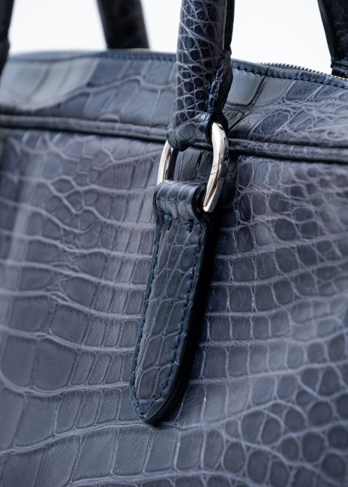 Porte-document en cuir d'alligator bleu marine