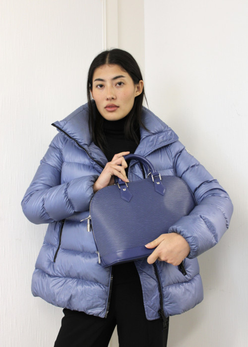 Alma PM blue bag in herringbone leather