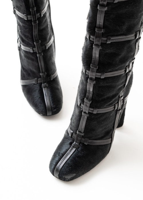 Patchwork-Stiefel aus schwarzem Leder