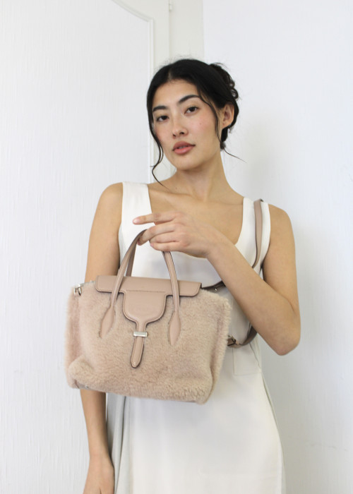 Tasche aus Leder und Pelz in beige