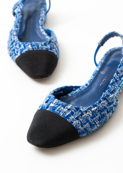 Slingback-Ballerinas aus blauem Tweed