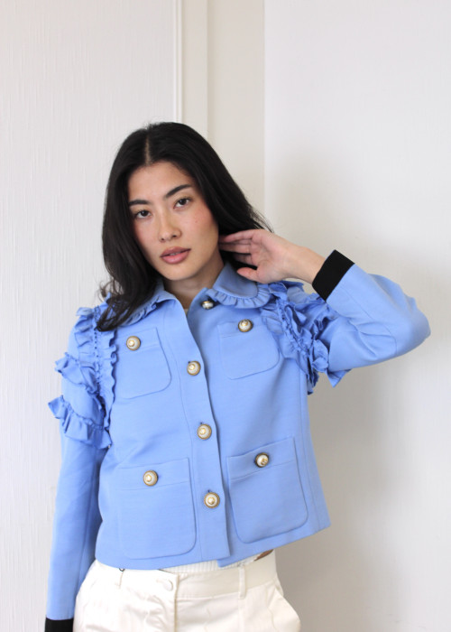 Short blue ruffled jacket