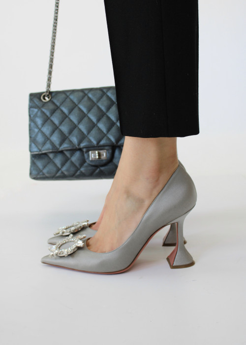 Grey satin pumps