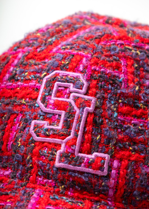 Casquette SL en tweed de laine à carreaux rouge