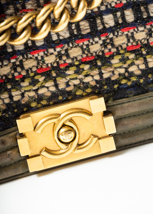 Sac Boy en cuir vert et tweed