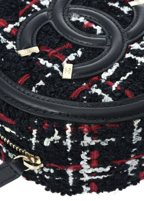 Sac Mini rond en tweed rouge et noir
