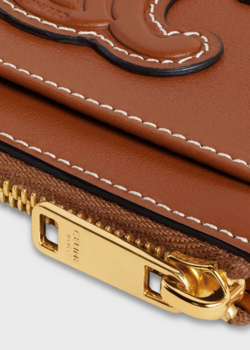 Porte-cartes zippé en cuir triomphe agneau lisse