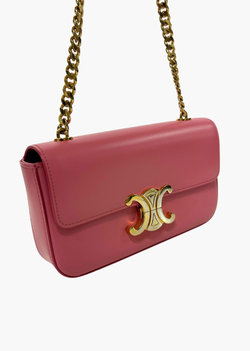 Sac Claude  en cuir de veau rose avec chaîne
