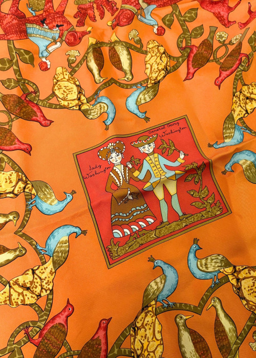 Carré 90 en soie orange "Early America"