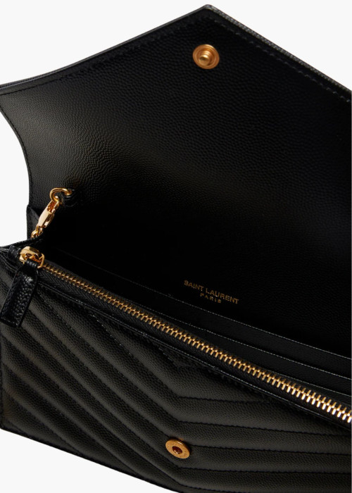 Wallet on Chain Cassandre en cuir grain de poudre noir