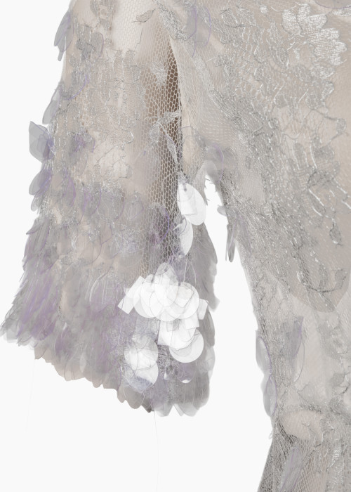 Haut gris en dentelle et sequins à manches courtes