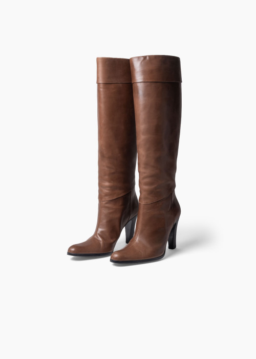 Bottes à talon en cuir marron