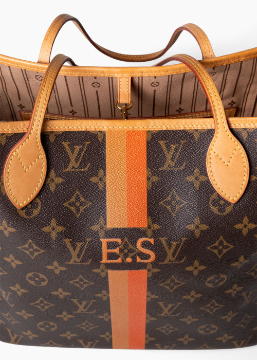 Sac Neverfull MM en toile Monogram classique marron et deux bandes verticales bicolores