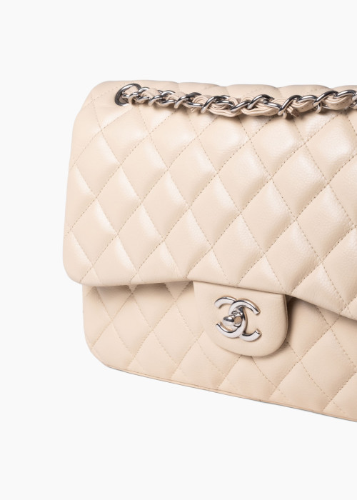 Grand sac classique en cuir de veau beige