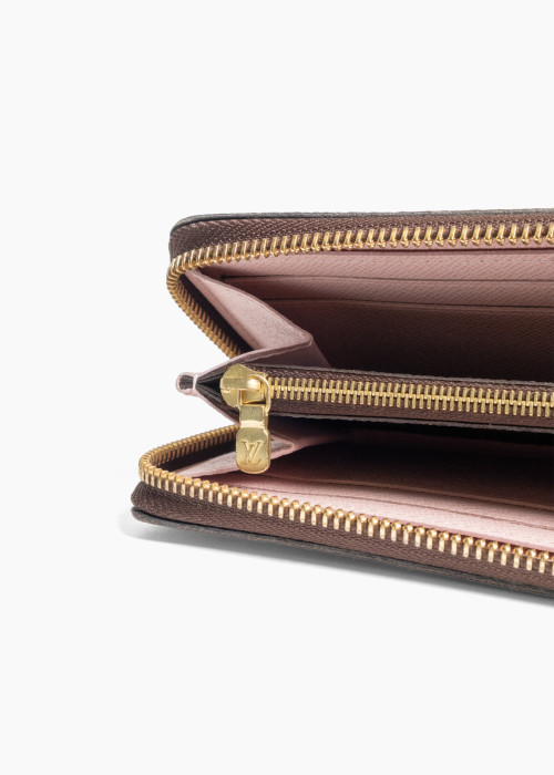 Portefeuille Clémence en toile damier ébène et cuir rose