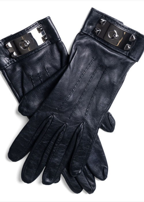 Gants "Collier de Chien" en cuir noir