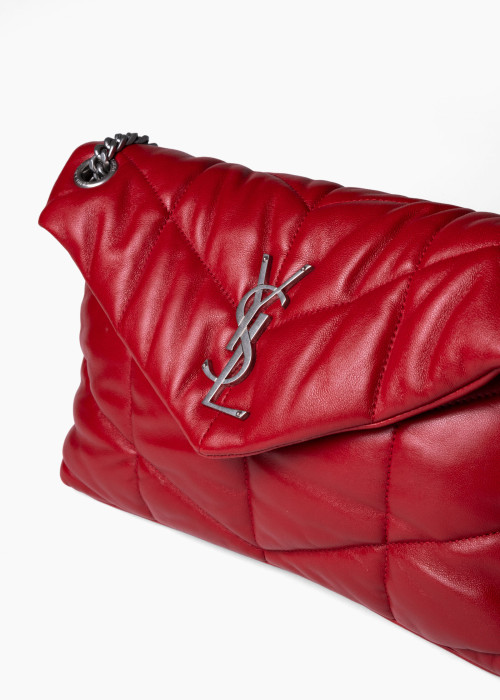 Sac Loulou Puffer Small en cuir d'agneau matelassé rouge