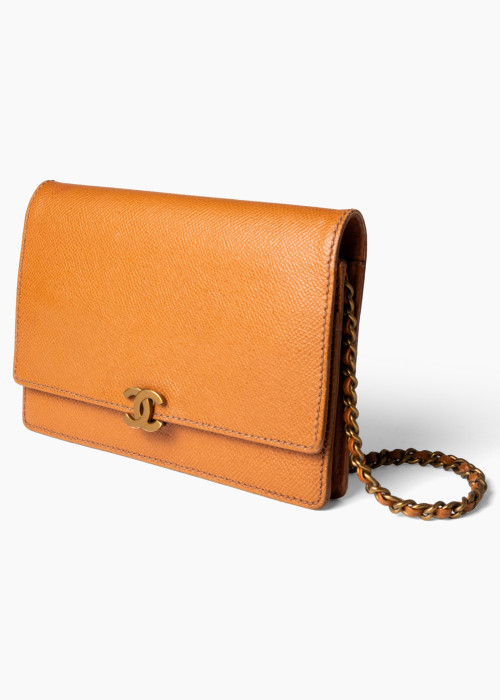 Vintage Wallet On Chain in Brown Leather