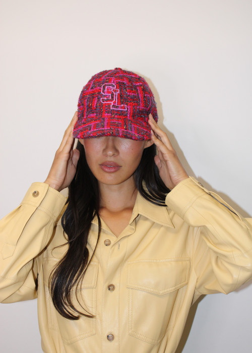 SL cap in red check wool tweed