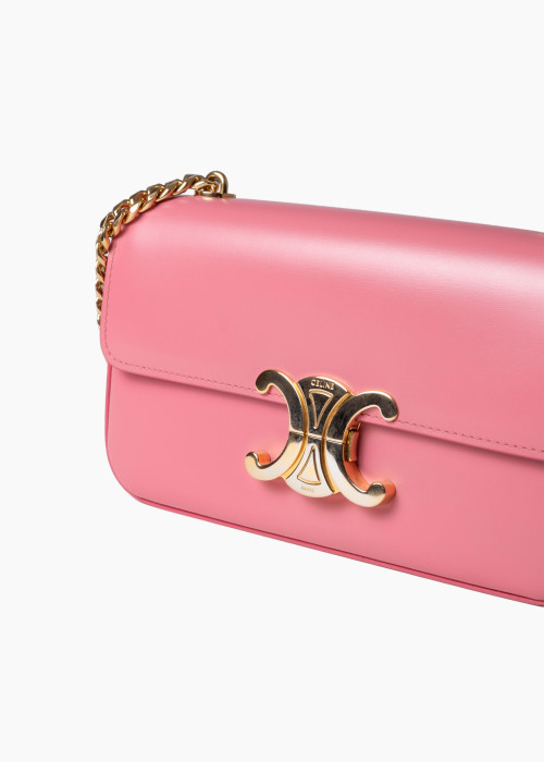 Sac Claude  en cuir de veau rose avec chaîne