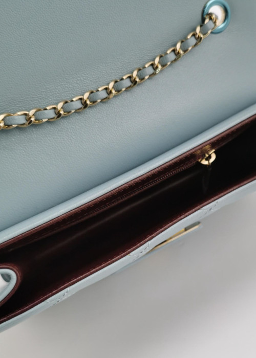 Blue-Grey Beauty Lock Flap Bag